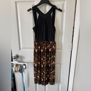 MAGGY LONDON Size 6 A-Line Dress Black Brown Sleeveless Y2K Stretch Knee Length